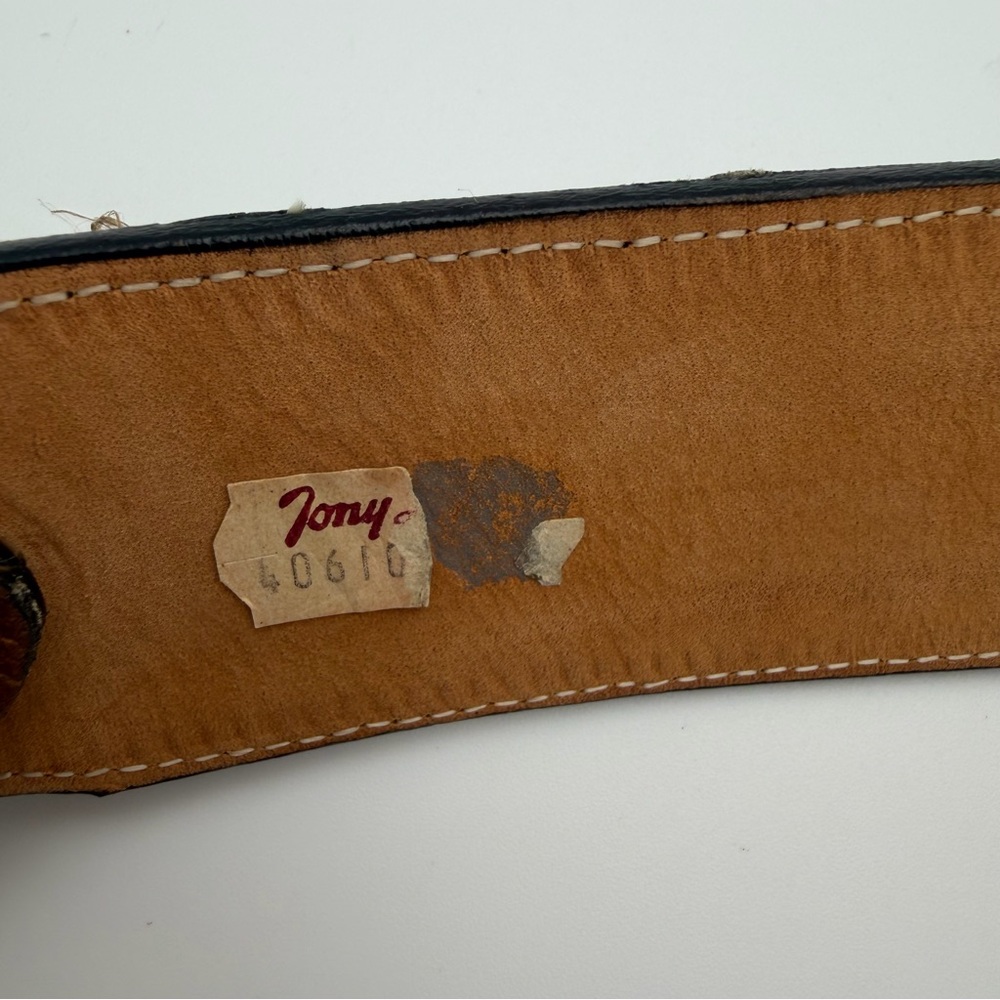 Vintage Tony Lama Patchwork Diamond Quilted Leather Belt Ornate Buckle Size 32 - Picture 6 of 14